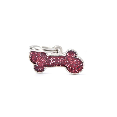 MF TAGS SMALL BONE GLITTER RED